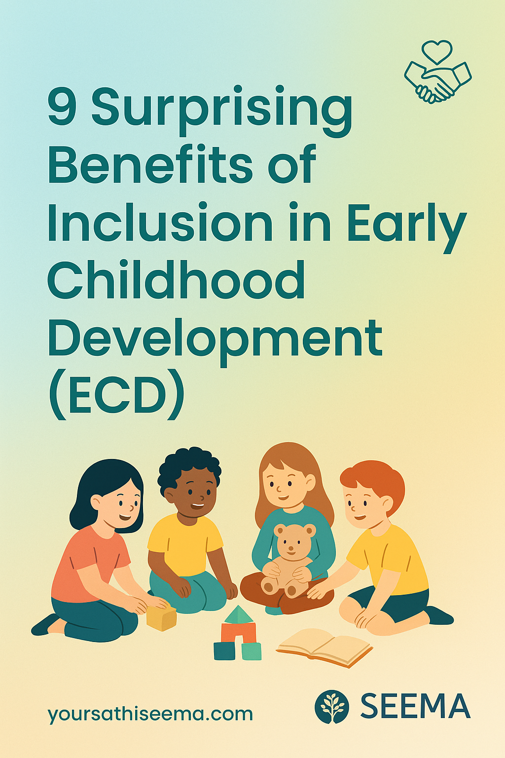 INCLUSION IN ECD pic where Children with different cast, creed, religion and ability are playing and studying together.